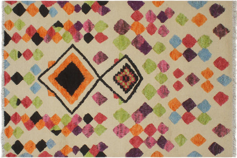 handmade Geometric Moroccan Hi Beige Orange Hand Knotted RECTANGLE 100% WOOL area rug 5' x 8'