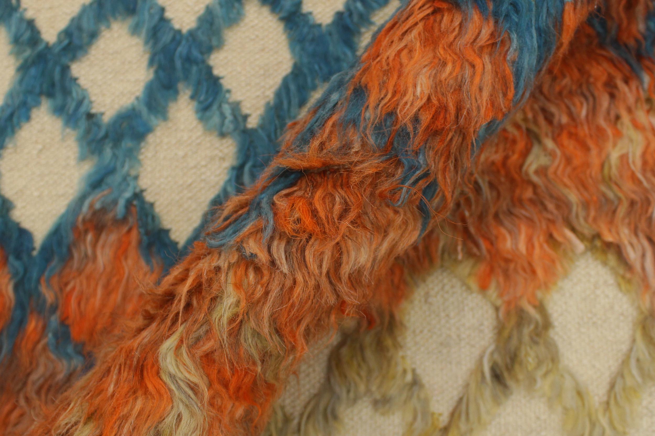 handmade Geometric Moroccan Hi Beige Blue Hand Knotted RECTANGLE 100% WOOL area rug 5' x 8'