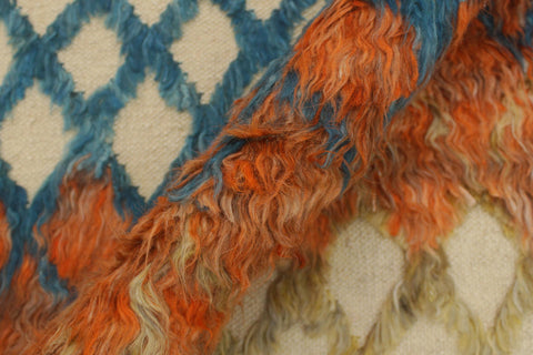 handmade Geometric Moroccan Hi Beige Blue Hand Knotted RECTANGLE 100% WOOL area rug 5' x 8'