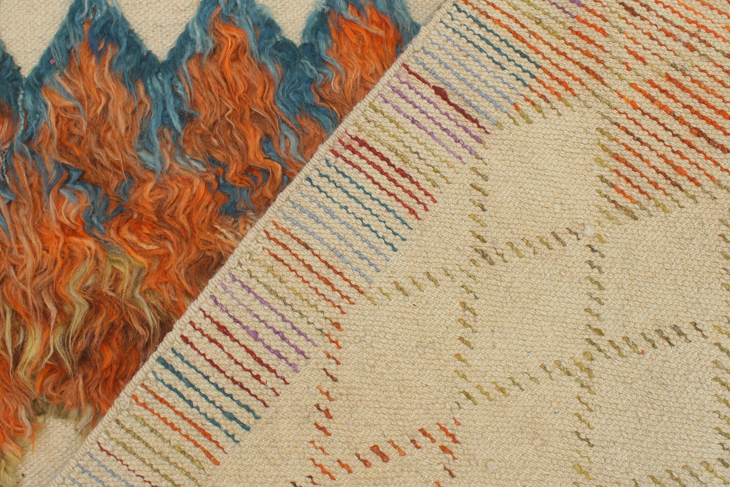 handmade Geometric Moroccan Hi Beige Blue Hand Knotted RECTANGLE 100% WOOL area rug 5' x 8'