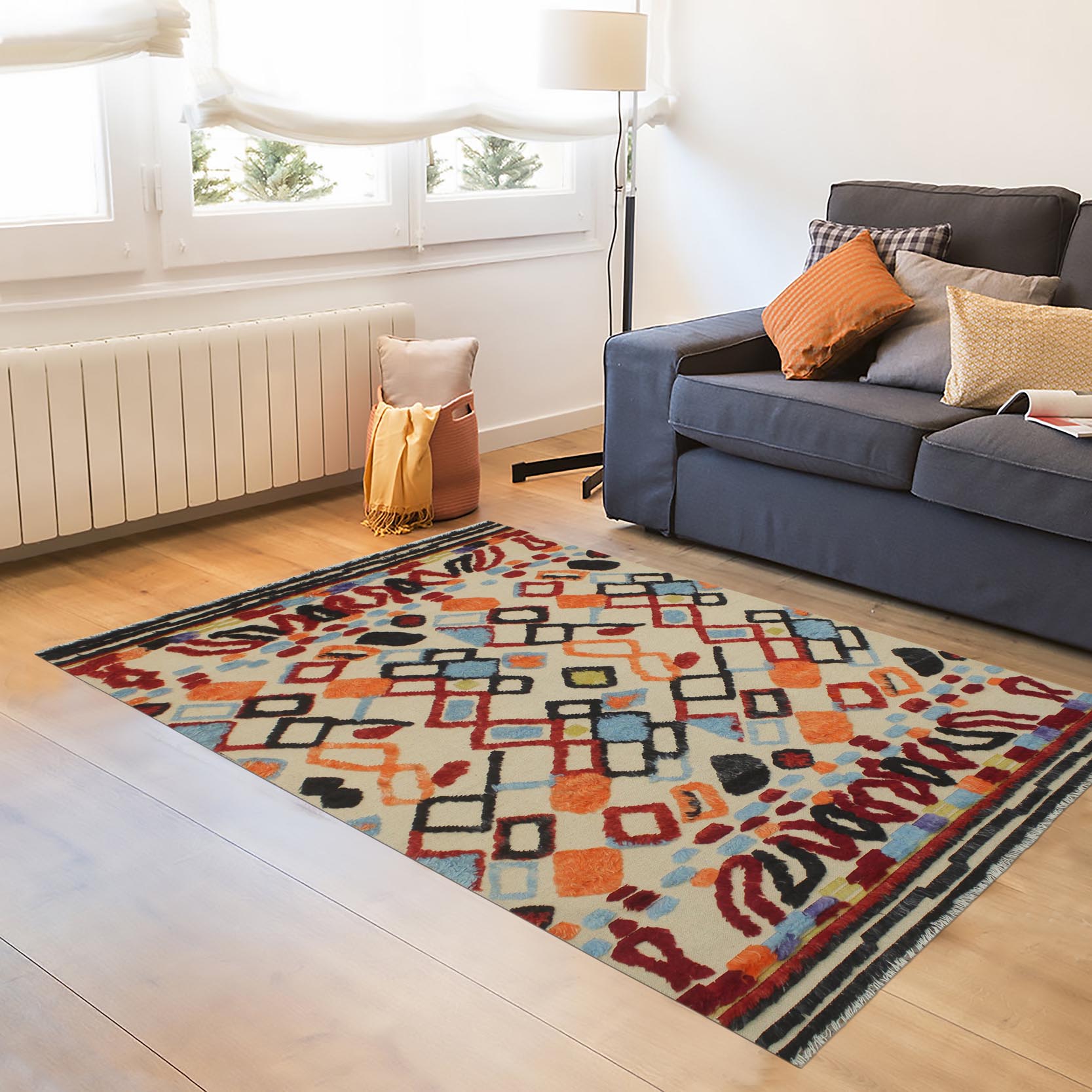 handmade Geometric Moroccan Hi Beige Red Hand Knotted RECTANGLE 100% WOOL area rug 5' x 8'