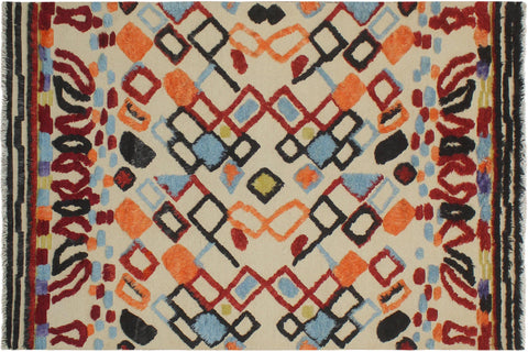 handmade Geometric Moroccan Hi Beige Red Hand Knotted RECTANGLE 100% WOOL area rug 5' x 8'