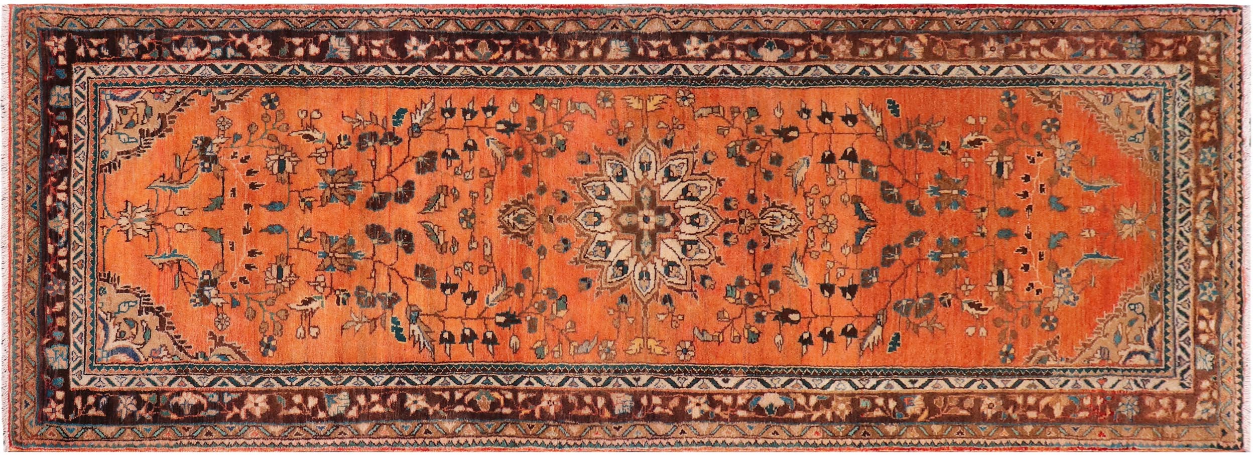handmade Traditional Tabriz Orange Brown Hand Knotted RUNNER 100% WOOL area rug 4 x 10