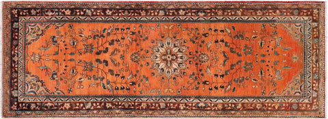 handmade Traditional Tabriz Orange Brown Hand Knotted RUNNER 100% WOOL area rug 4 x 10