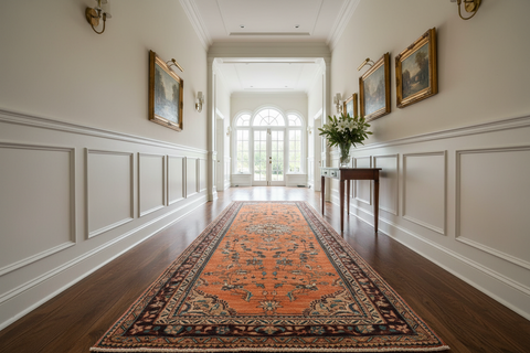 handmade Traditional Tabriz Orange Brown Hand Knotted RUNNER 100% WOOL area rug 4 x 10