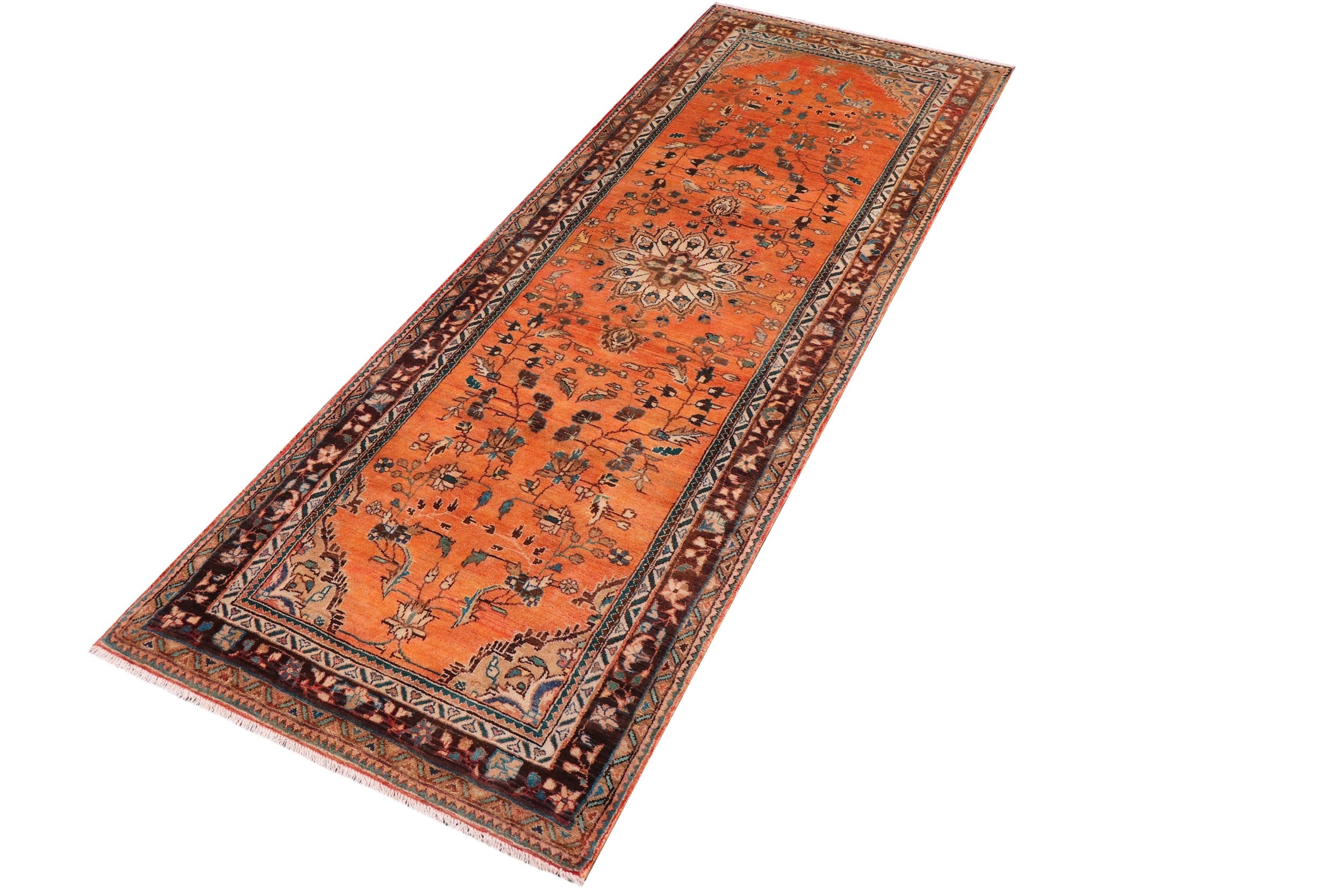 handmade Traditional Tabriz Orange Brown Hand Knotted RUNNER 100% WOOL area rug 4 x 10