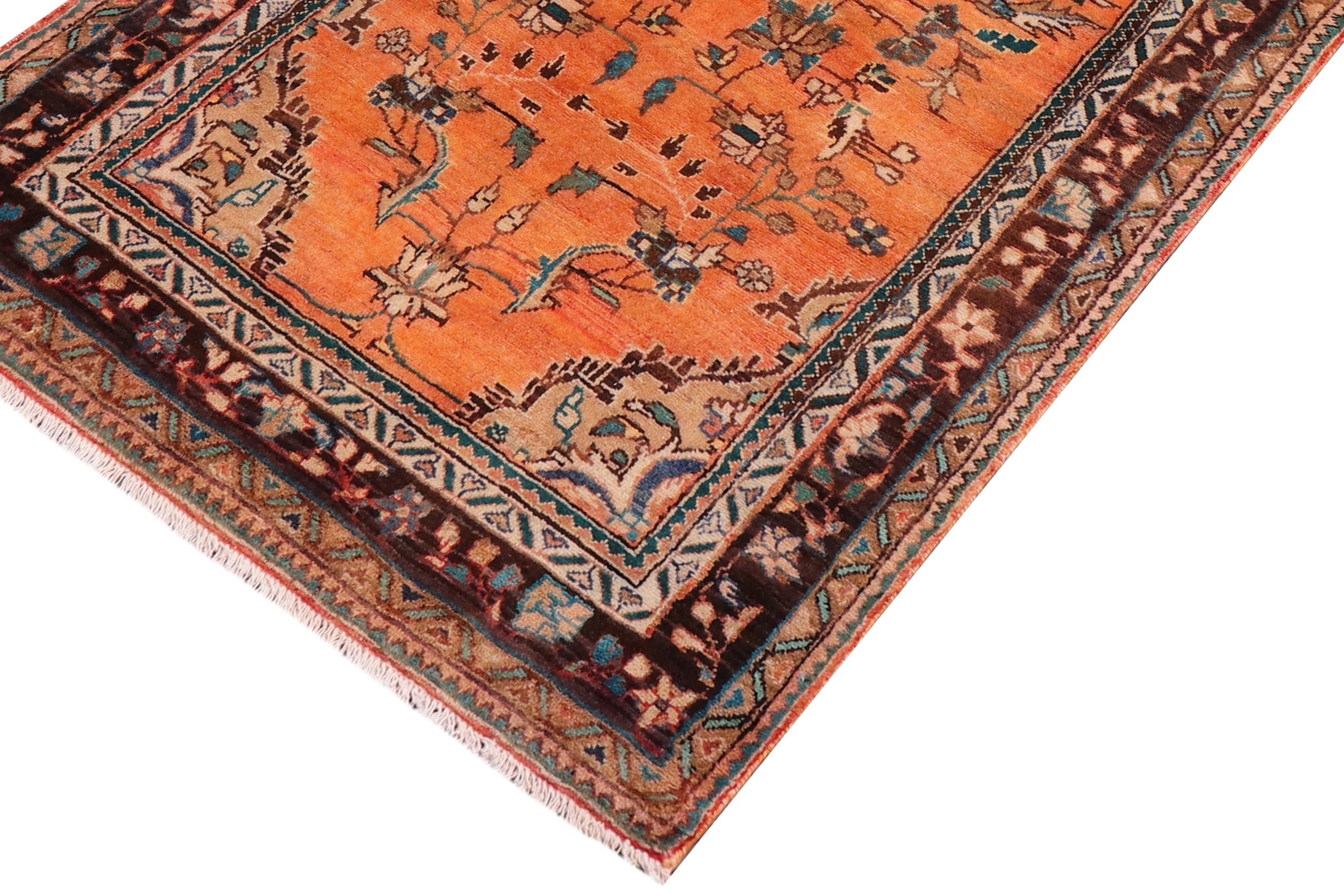 handmade Traditional Tabriz Orange Brown Hand Knotted RUNNER 100% WOOL area rug 4 x 10