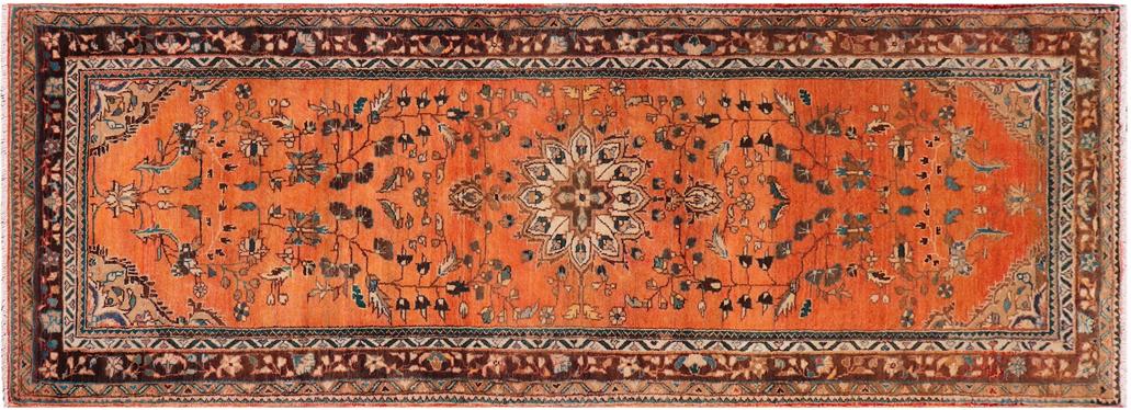 handmade Traditional Tabriz Orange Brown Hand Knotted RUNNER 100% Wool Pile area rug 4x10