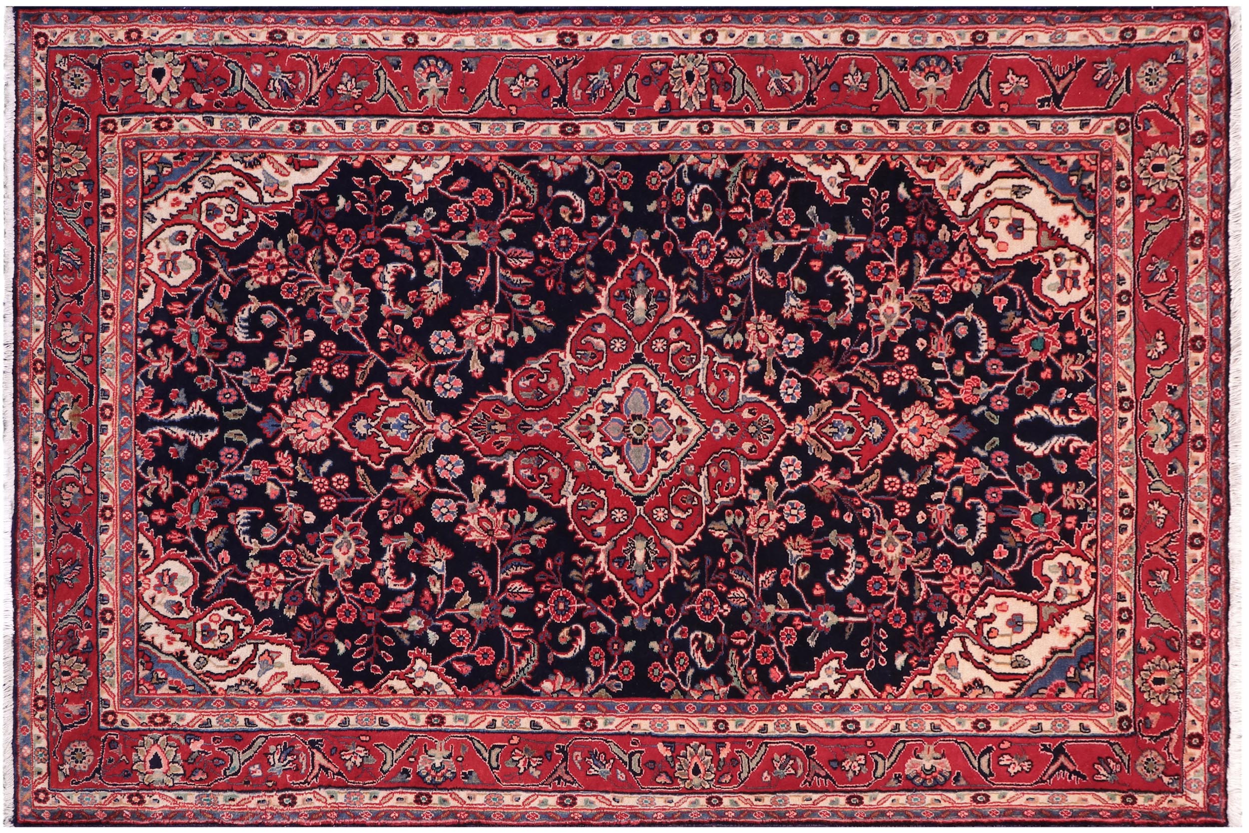 handmade Traditional Kashan Blue Red Hand Knotted RECTANGLE 100% WOOL area rug 4 x 6