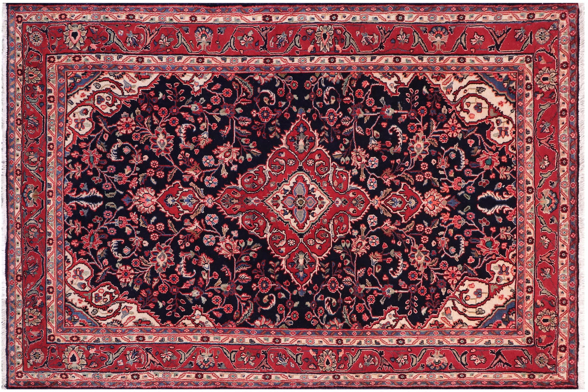 handmade Traditional Kashan Blue Red Hand Knotted RECTANGLE 100% WOOL area rug 4 x 6
