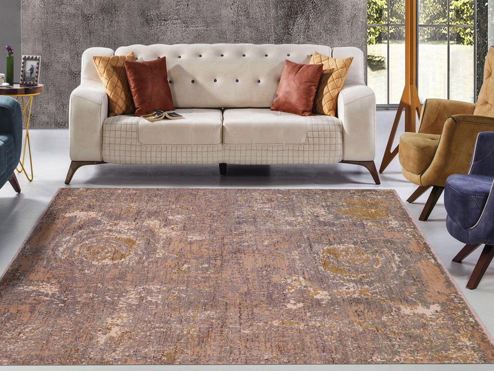 handmade Modern Modern Gray Brown Hand Knotted RECTANGLE WOOL&SILK area rug 8X10