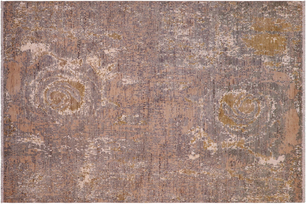 handmade Modern Modern Gray Brown Hand Knotted RECTANGLE WOOL&SILK area rug 8' x 10'