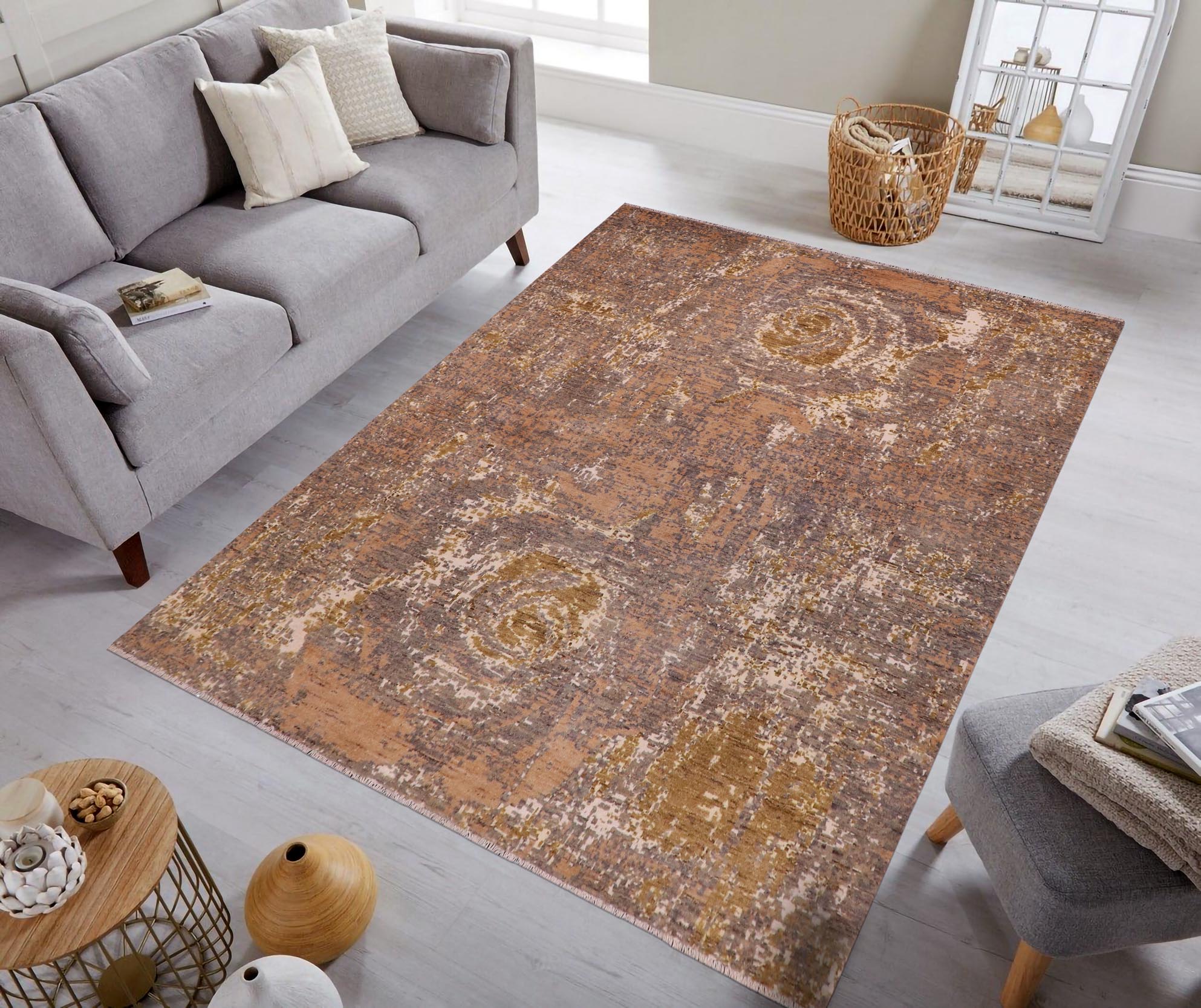 handmade Modern Modern Gray Brown Hand Knotted RECTANGLE WOOL&SILK area rug 8' x 10'