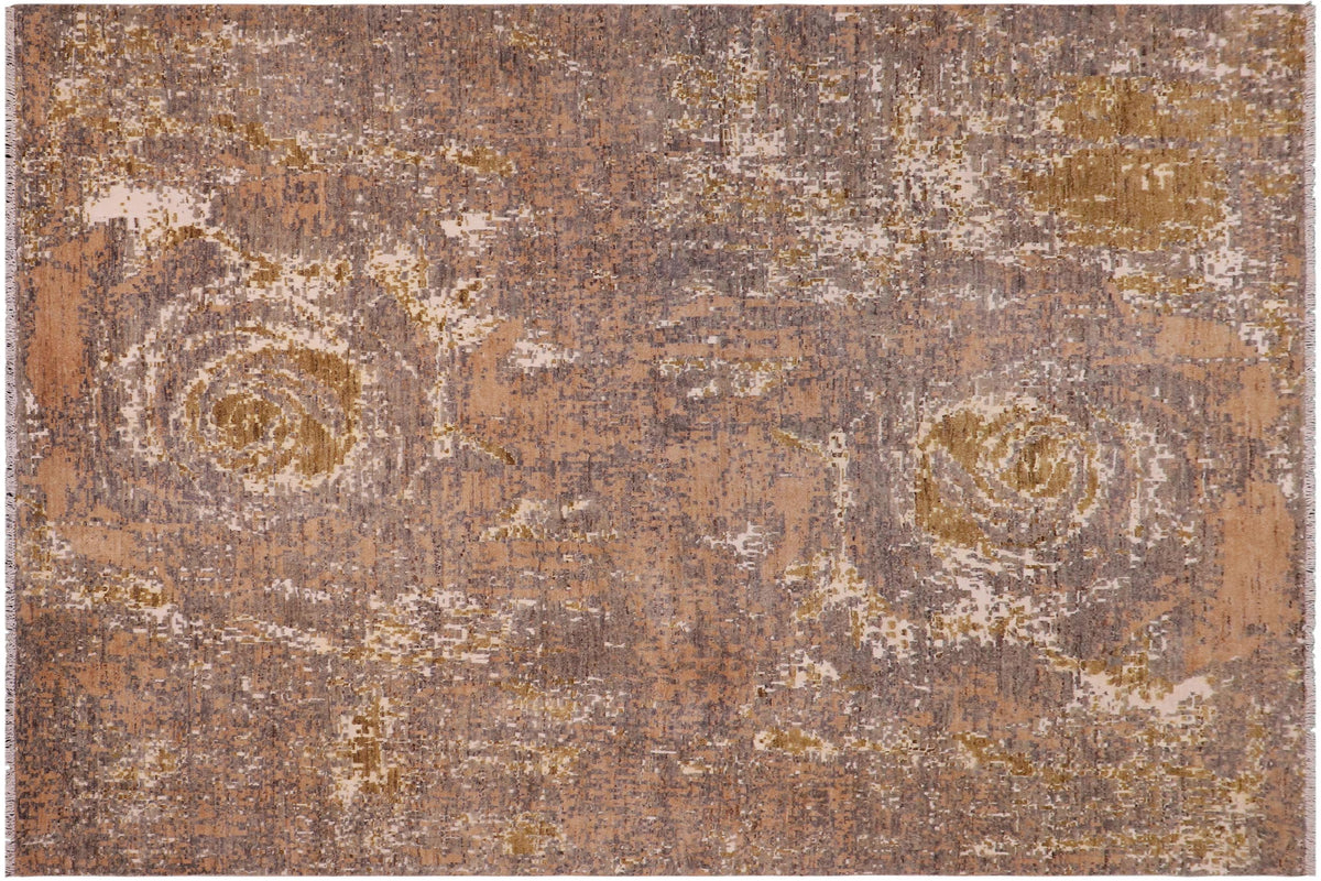 handmade Modern Modern Gray Brown Hand Knotted RECTANGLE WOOL&SILK area rug 8' x 10'
