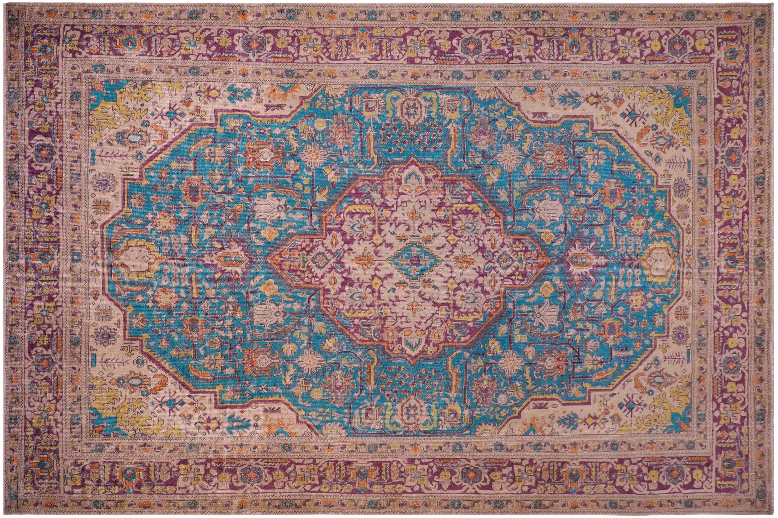 handmade Vintage Tabriz Blue Purple Hand Knotted RECTANGLE 100% WOOL area rug 8' x 11'