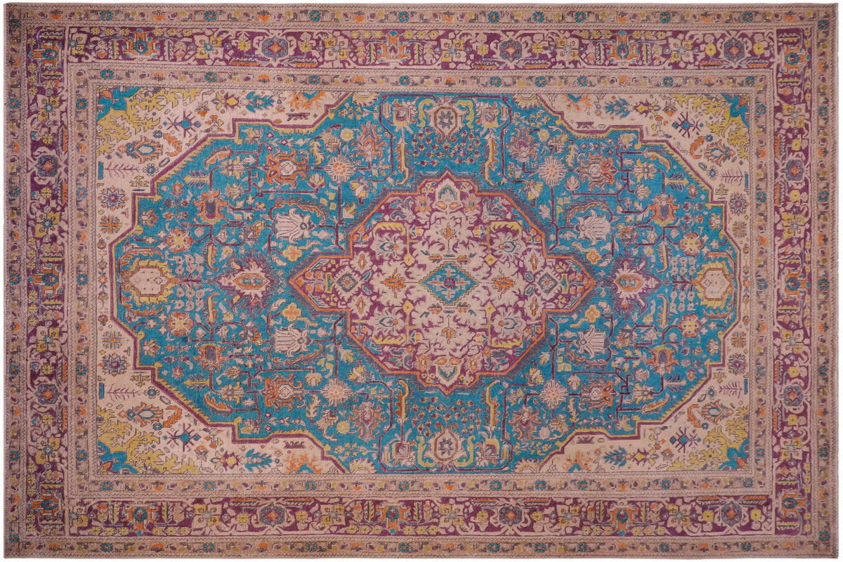 handmade Vintage Tabriz Blue Purple Hand Knotted RECTANGLE 100% WOOL area rug 8' x 11'