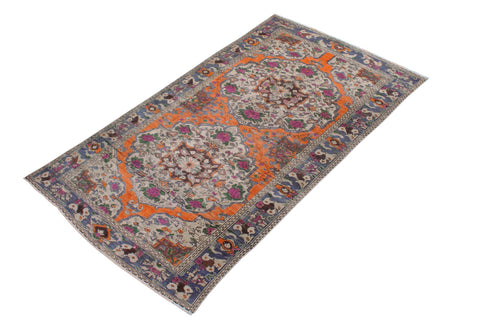 handmade Vintage Tabriz Orange Blue Hand Knotted RUNNER 100% WOOL area rug 5' x 10'