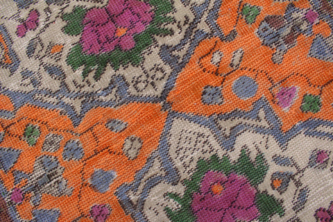 handmade Vintage Tabriz Orange Blue Hand Knotted RUNNER 100% WOOL area rug 5' x 10'