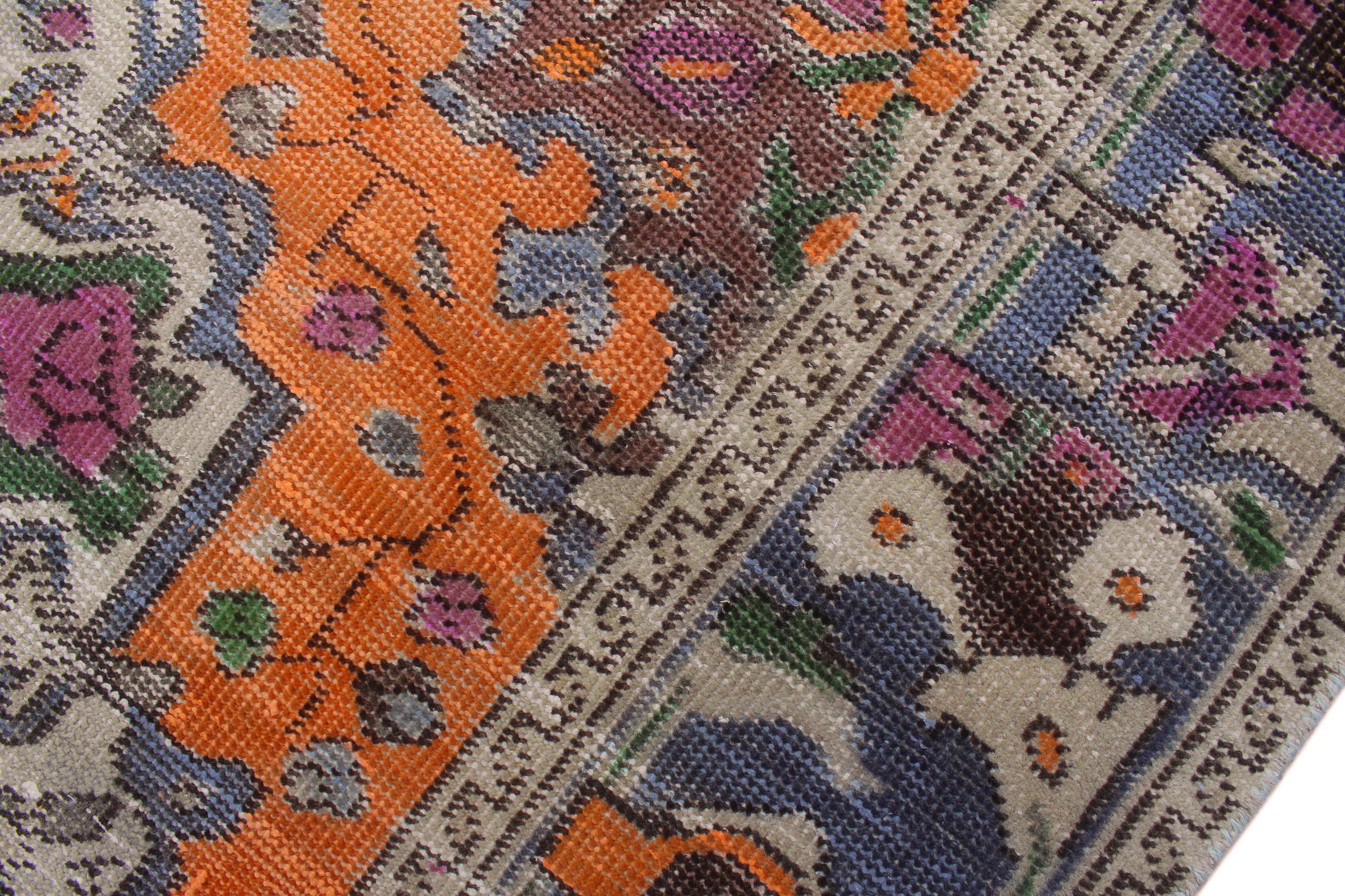 handmade Vintage Tabriz Orange Blue Hand Knotted RUNNER 100% WOOL area rug 5' x 10'