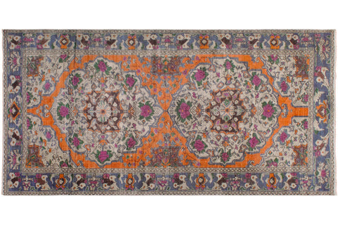 handmade Vintage Tabriz Orange Blue Hand Knotted RUNNER 100% WOOL area rug 5' x 10'