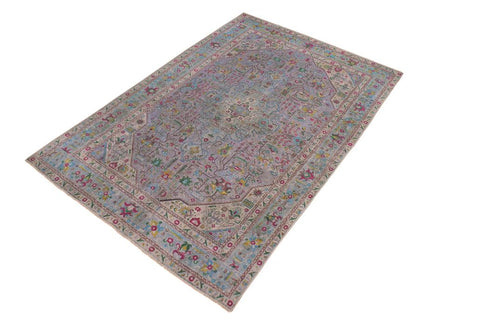 handmade Vintage Tabriz Gray Blue Hand Knotted RECTANGLE 100% WOOL area rug 6X10