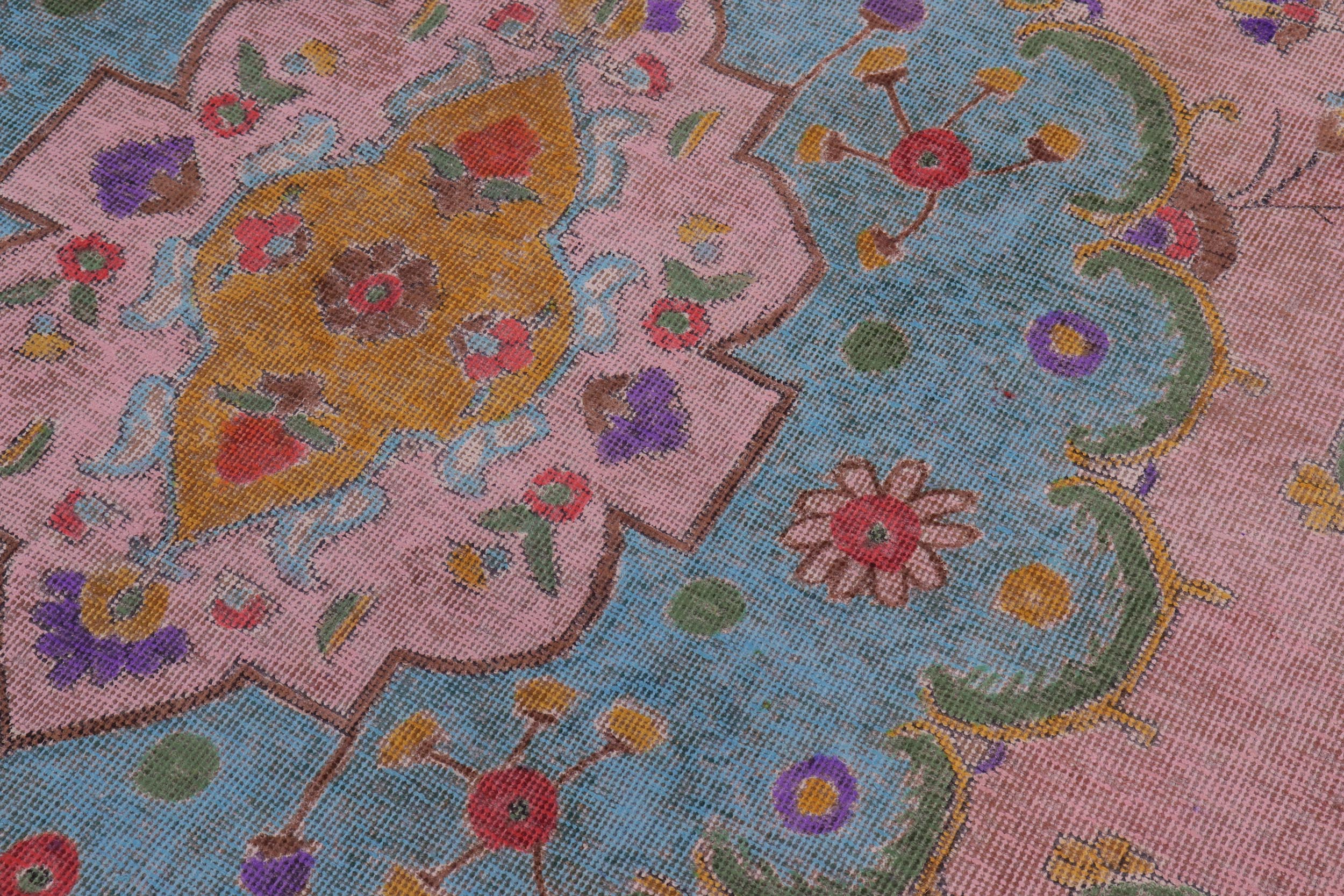 handmade Vintage Tabriz Pink Blue Hand Knotted RECTANGLE 100% WOOL area rug 9' x 12'