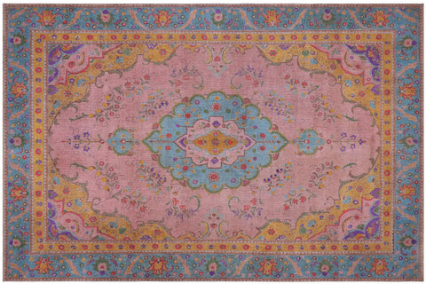 handmade Vintage Tabriz Pink Blue Hand Knotted RECTANGLE 100% WOOL area rug 9' x 12'