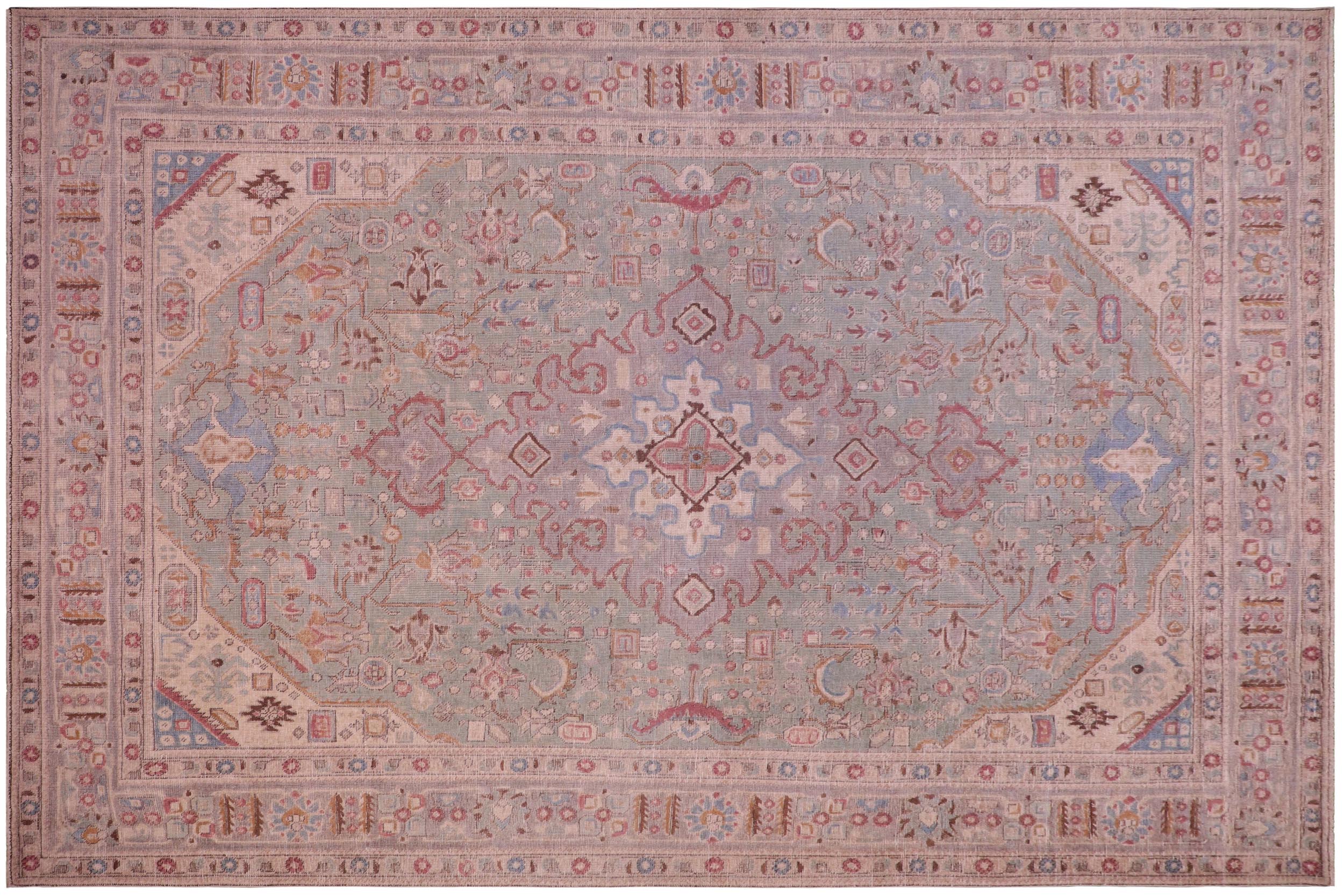 handmade Vintage Tabriz Green Gray Hand Knotted RECTANGLE 100% WOOL area rug 8' x 11'