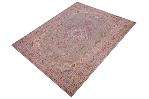 handmade Vintage Tabriz Green Gray Hand Knotted RECTANGLE 100% WOOL area rug 8X11