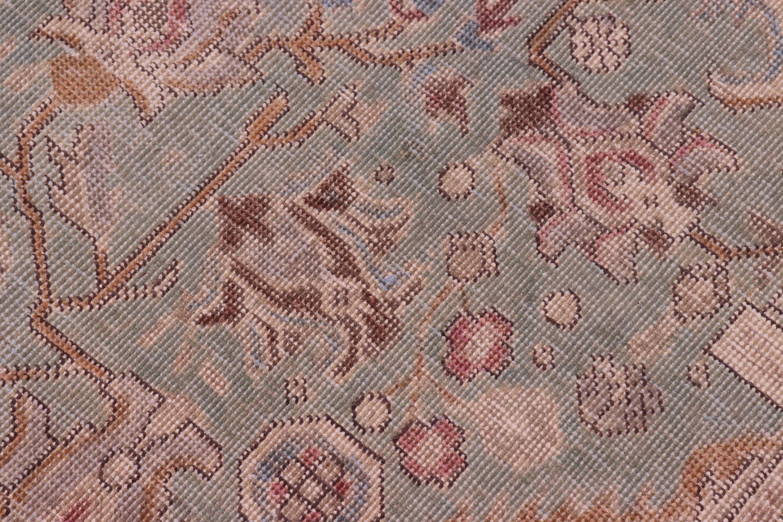 handmade Vintage Tabriz Green Gray Hand Knotted RECTANGLE 100% WOOL area rug 8' x 11'