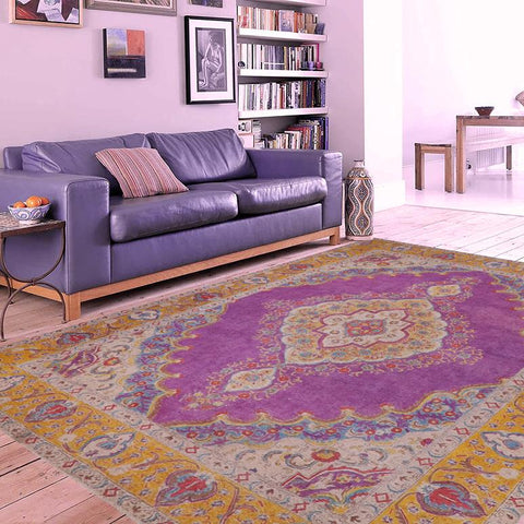 handmade Vintage Tabriz Light Purpl Yellow Hand Knotted RECTANGLE 100% WOOL area rug 9X12