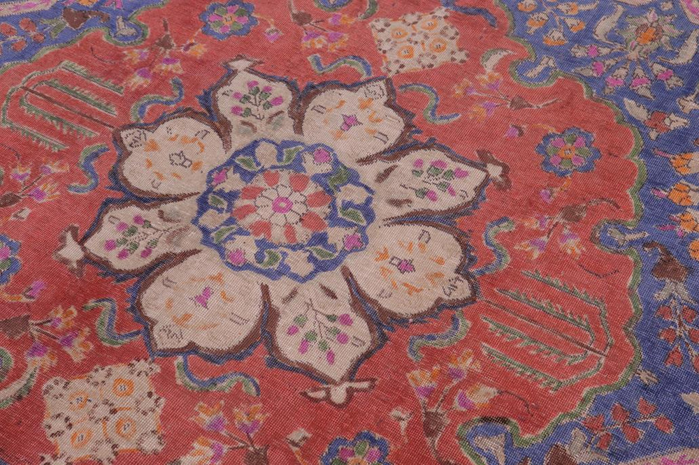 handmade Vintage Tabriz Blue Red Hand Knotted RECTANGLE 100% WOOL area rug 9X13