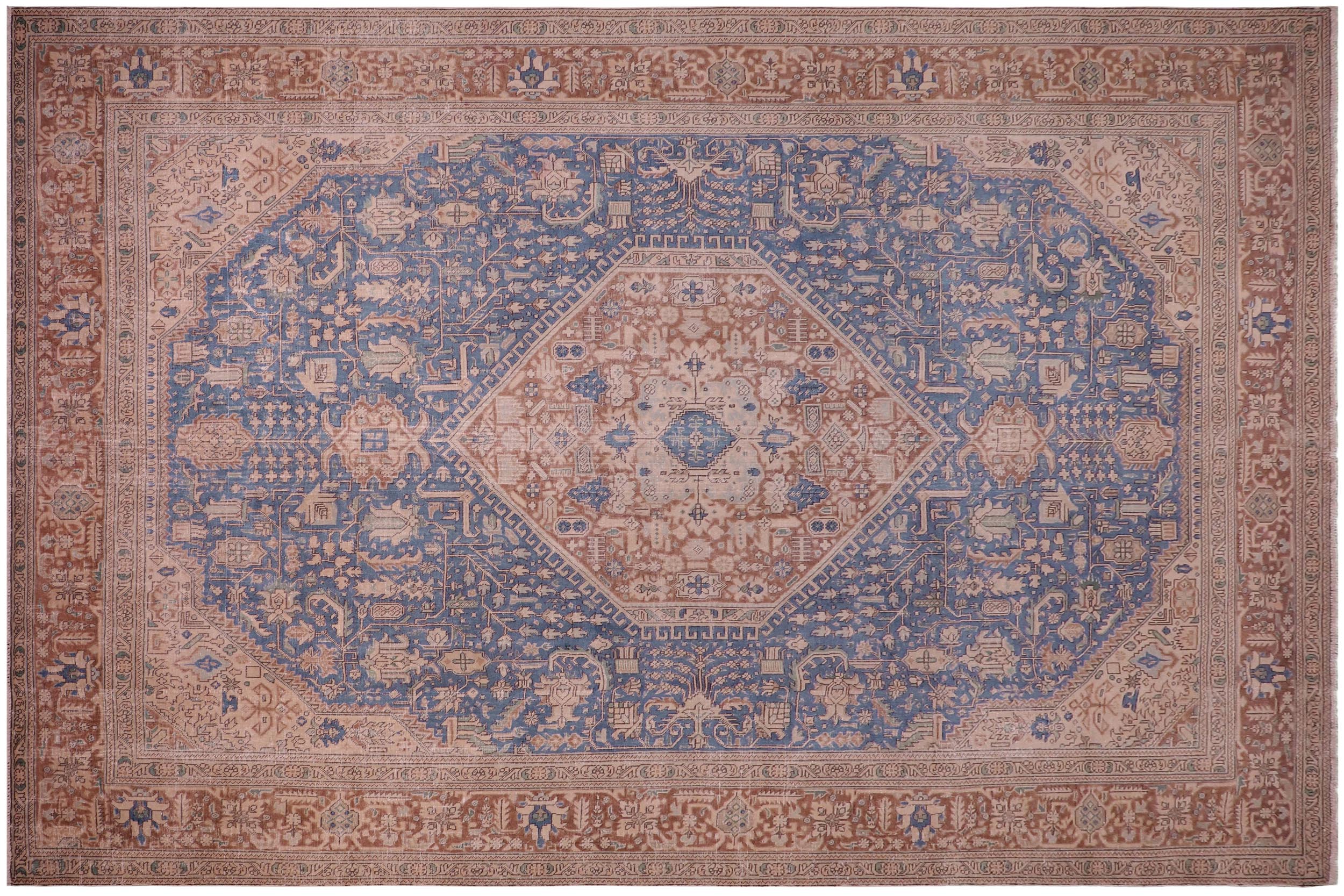 handmade Vintage Tabriz Blue Brown Hand Knotted RECTANGLE 100% WOOL area rug 8' x 11'