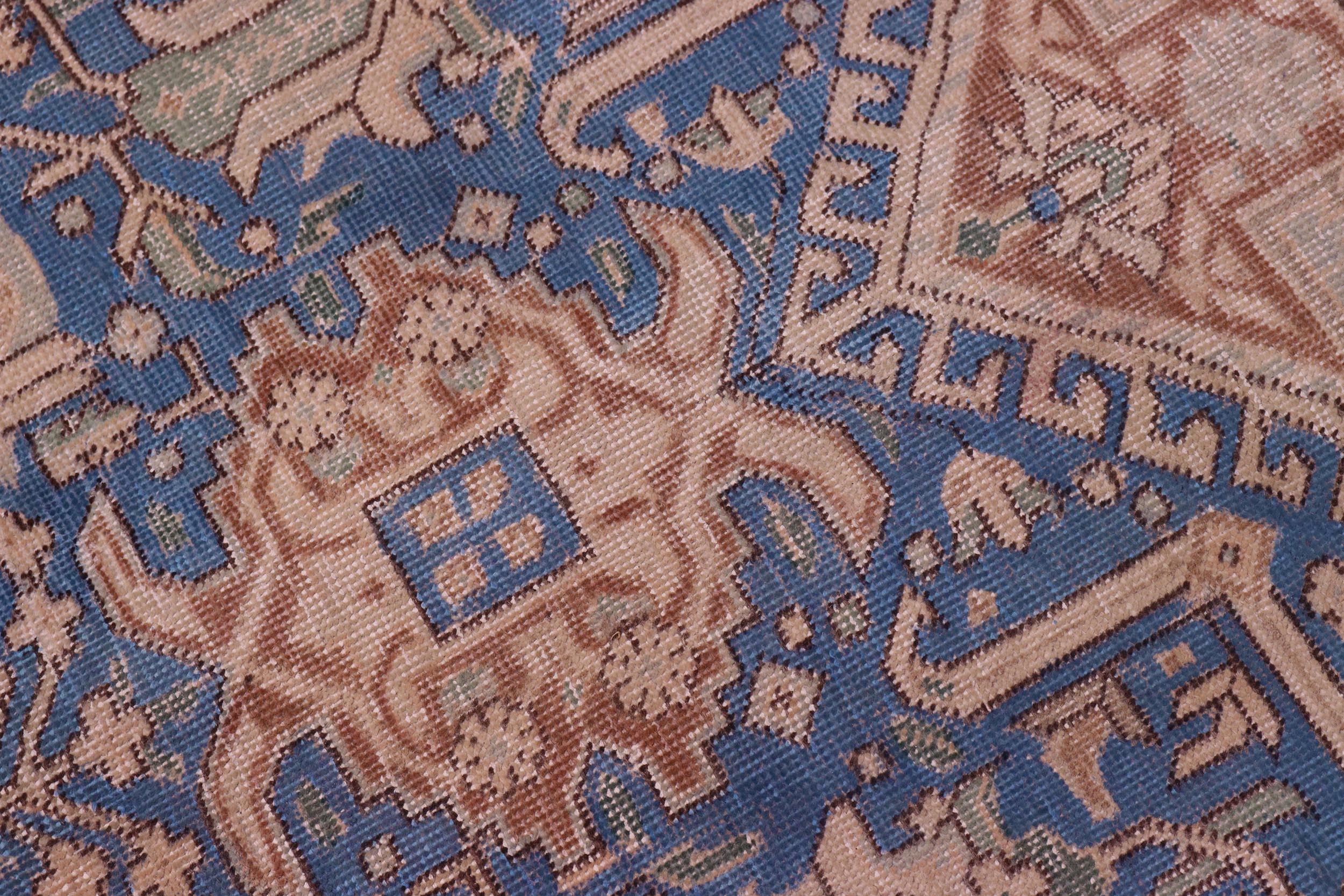 handmade Vintage Tabriz Blue Brown Hand Knotted RECTANGLE 100% WOOL area rug 8' x 11'