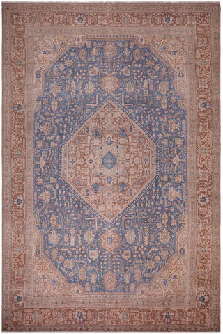handmade Vintage Tabriz Blue Brown Hand Knotted RECTANGLE 100% WOOL area rug 8X11