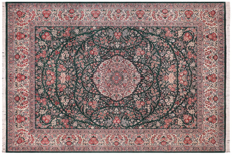 handmade Traditional Kashan Green Ivory Hand Knotted RECTANGLE 100% WOOL area rug 9x12
