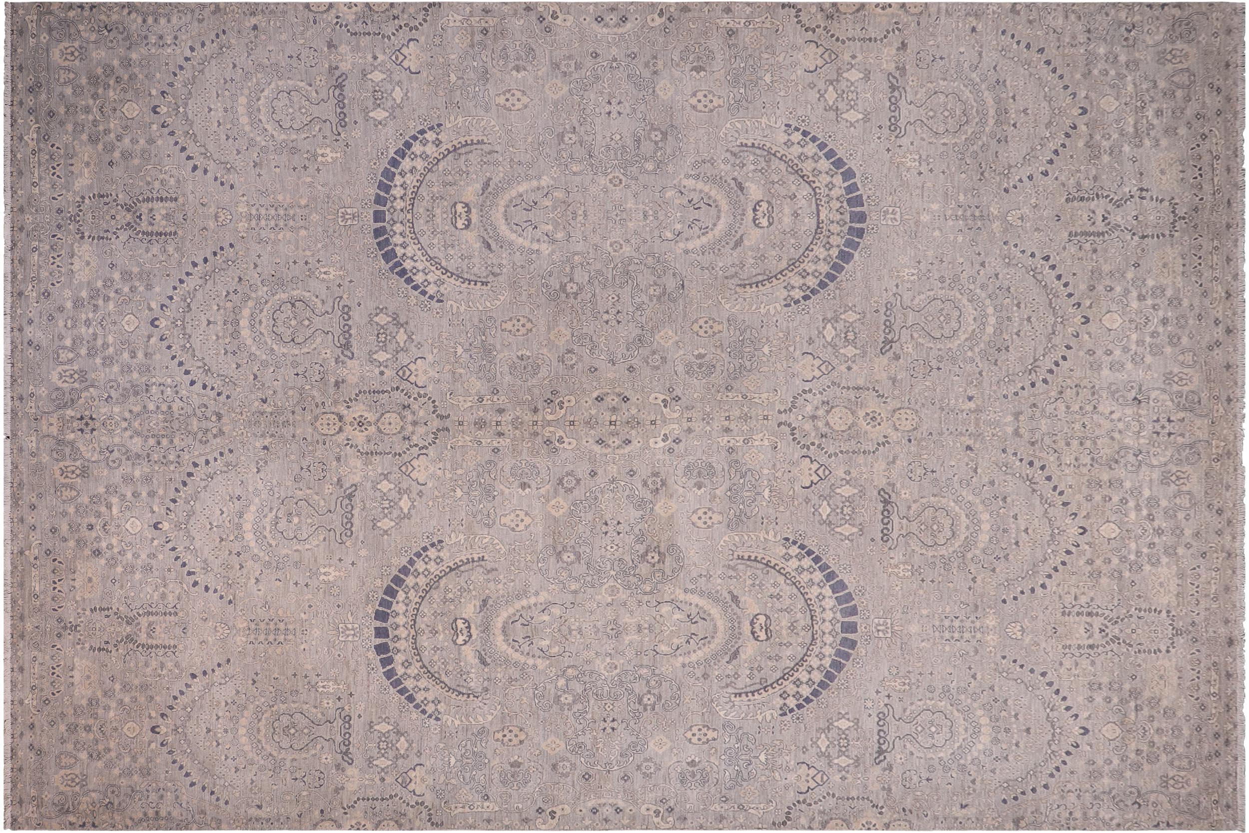 handmade Modern Modern Blue Beige Hand Knotted RECTANGLE 100% WOOL area rug 10' x 14'