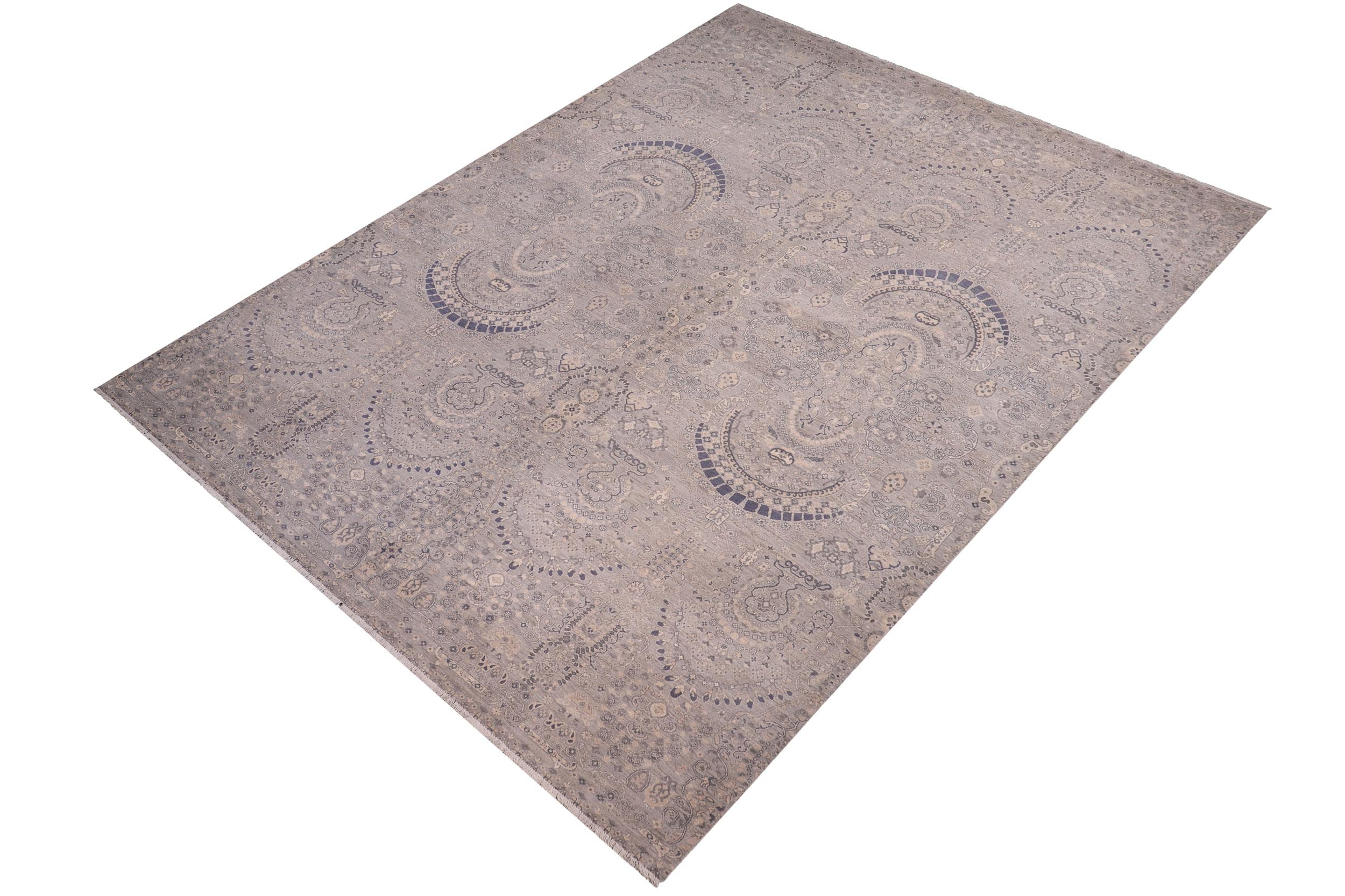 handmade Modern Modern Blue Beige Hand Knotted RECTANGLE 100% WOOL area rug 10' x 14'