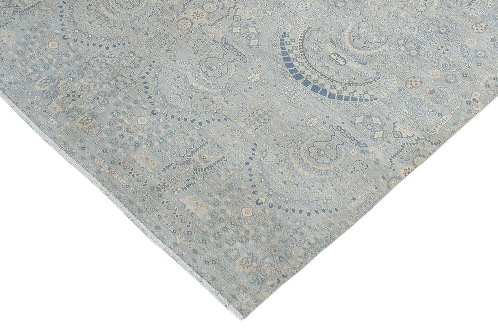 handmade Modern Modern Blue Beige Hand Knotted RECTANGLE 100% WOOL area rug 10X14