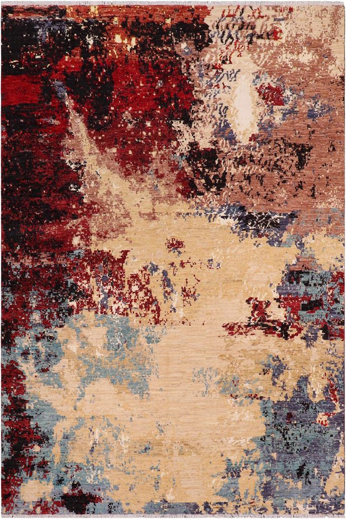 handmade Modern Modern Red Blue Hand Knotted RECTANGLE WOOL&SILK area rug 8X10