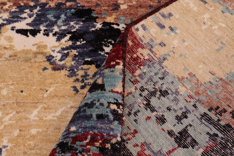 handmade Modern Modern Red Blue Hand Knotted RECTANGLE WOOL&SILK area rug 8' x 10'