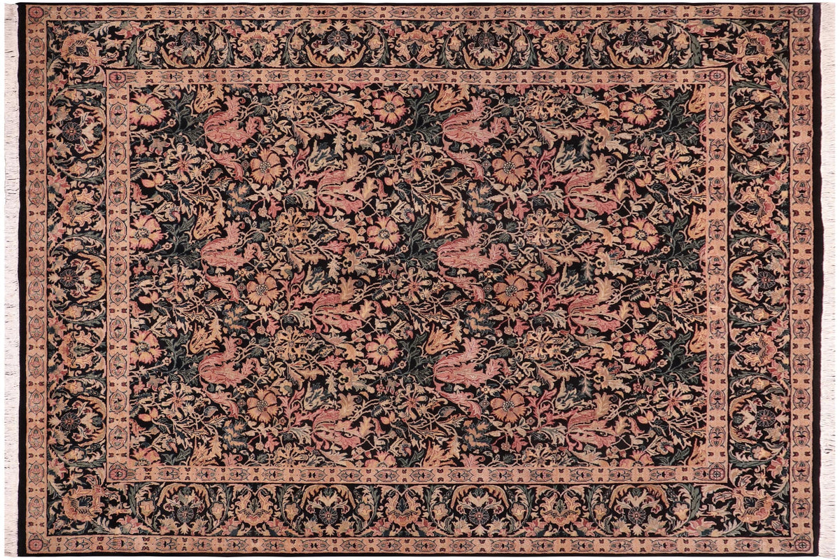 handmade Transitional Gulshanayub Black Beige Hand Knotted RECTANGLE 100% WOOL area rug 8x10