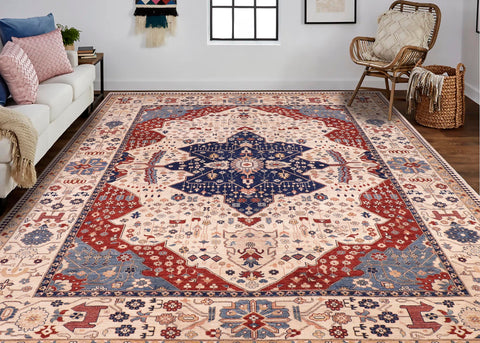 handmade Traditional Kafkaz Beige Blue Hand Knotted RECTANGLE 100% WOOL area rug 10' x 13'