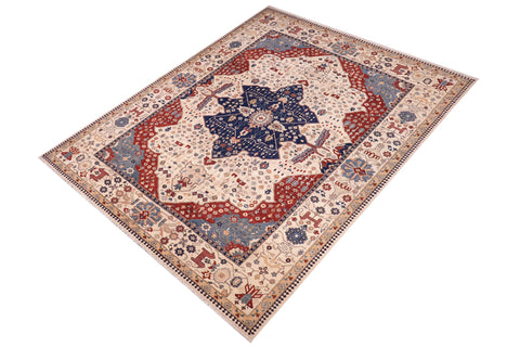 handmade Traditional Kafkaz Beige Blue Hand Knotted RECTANGLE 100% WOOL area rug 10' x 13'