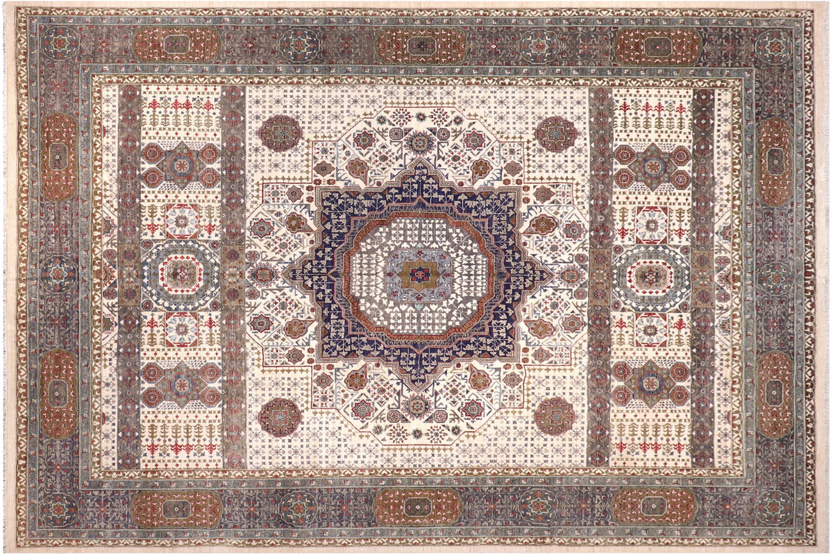 handmade Geometric Mamluk Beige Gray Hand Knotted RECTANGLE 100% WOOL area rug 12 x 16