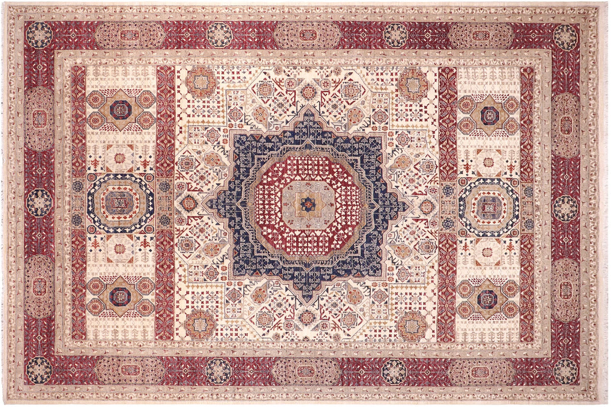handmade Geometric Mamluk Beige Burgundy Hand Knotted RECTANGLE 100% WOOL area rug 10 x 14