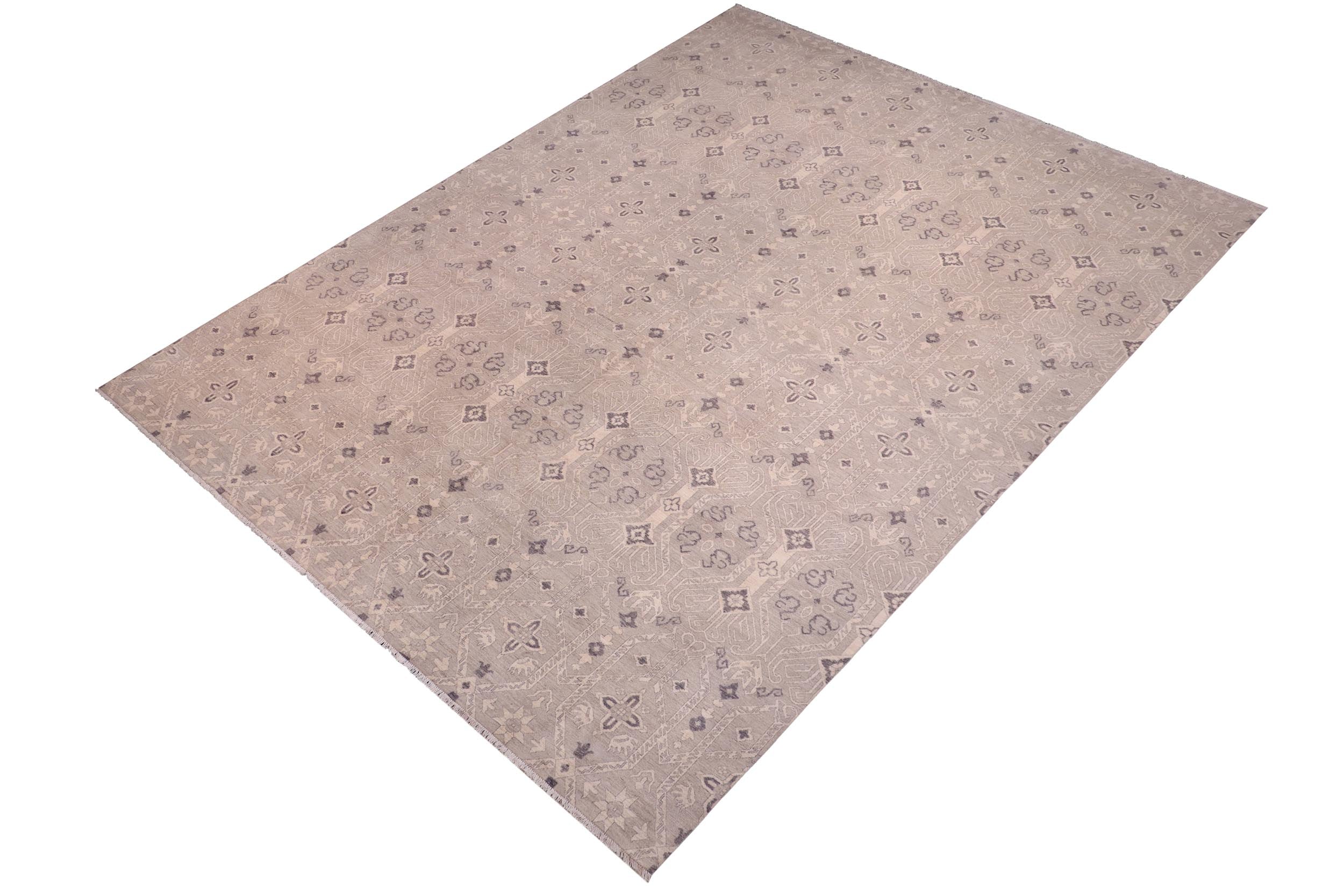 handmade Modern Kafkaz Blue Tan Hand Knotted RECTANGLE 100% WOOL area rug 12' x 15'