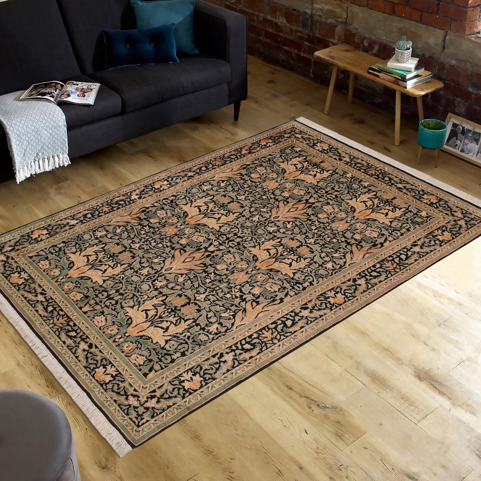 handmade Transitional Snakehead Black Green Hand Knotted RECTANGLE 100% WOOL area rug 4' x 6'