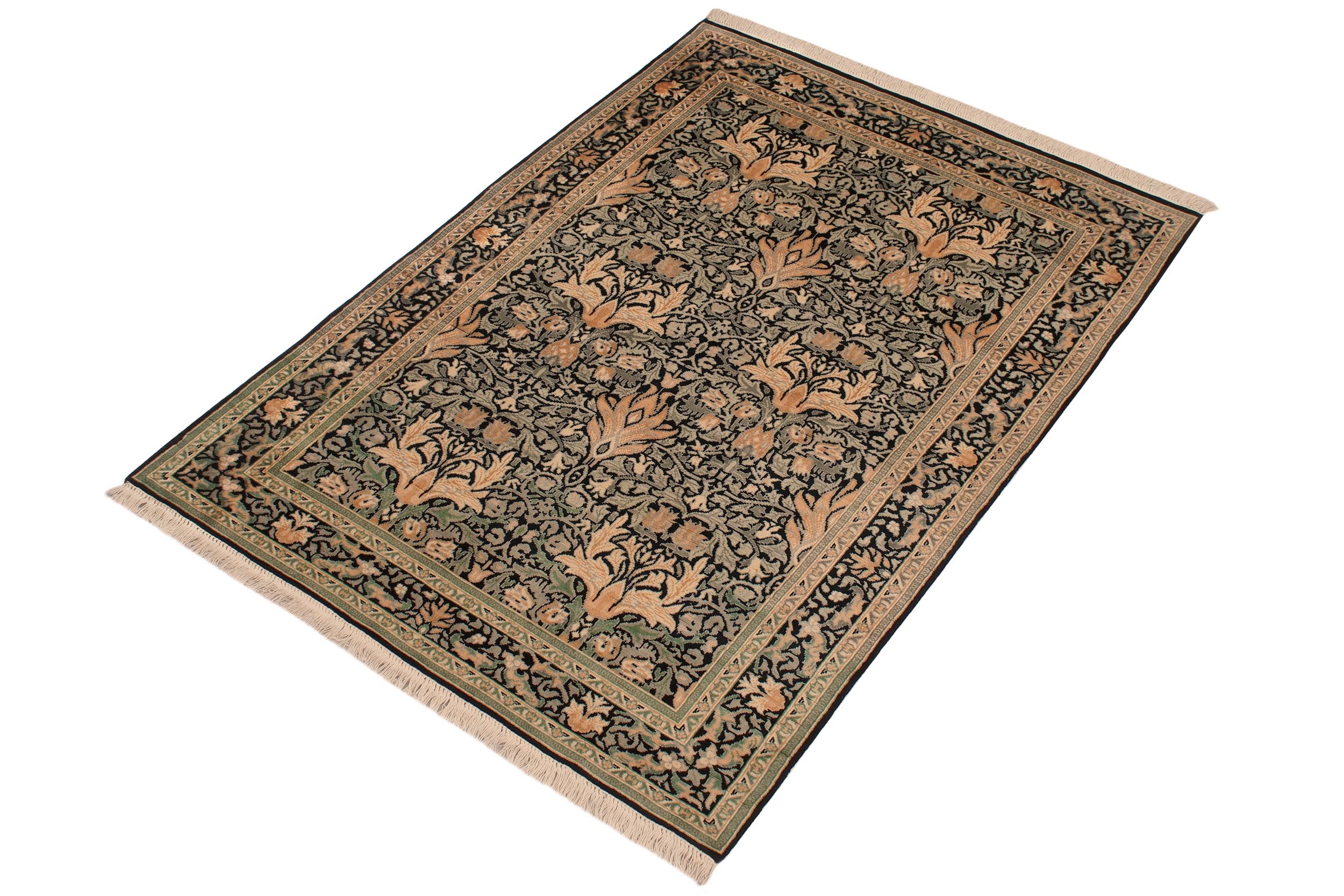 handmade Transitional Snakehead Black Green Hand Knotted RECTANGLE 100% WOOL area rug 4' x 6'