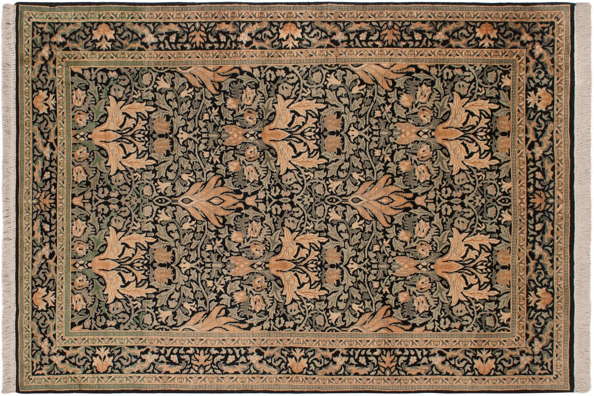 handmade Transitional Snakehead Black Green Hand Knotted RECTANGLE 100% WOOL area rug 4x6